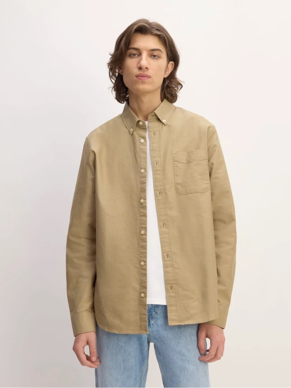 Everlane Men's Tan Lightweight Button-Front Shirt Jacket